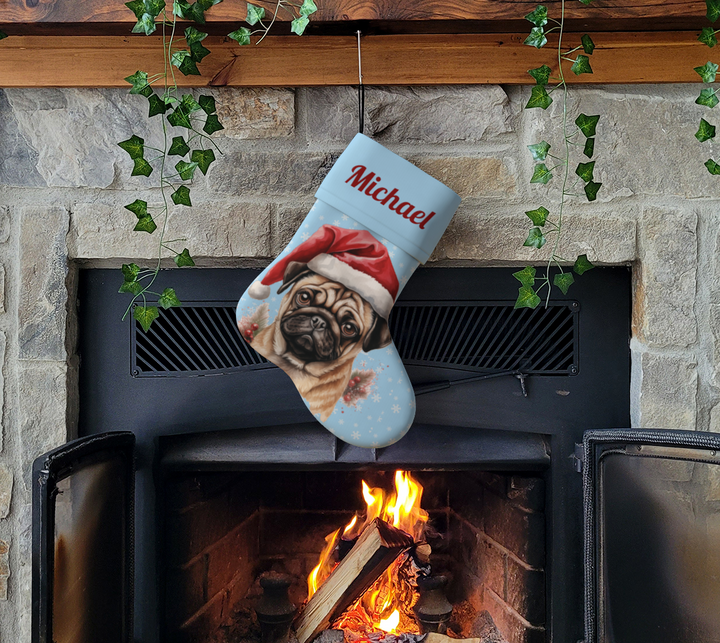 Santa Pug Personalized Stocking (Made in Canada)