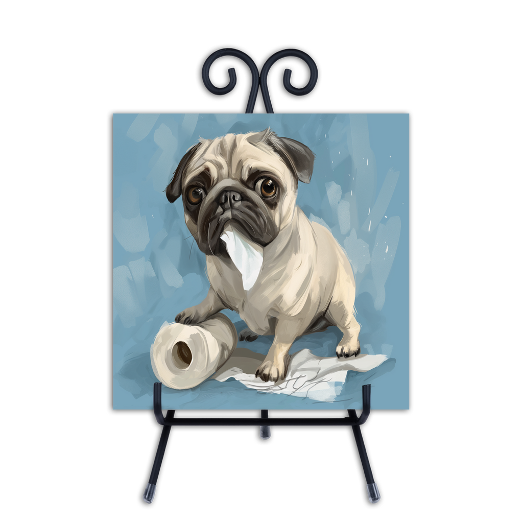 My Pug Ate the Toilet Paper Ceramic Tile with Stand