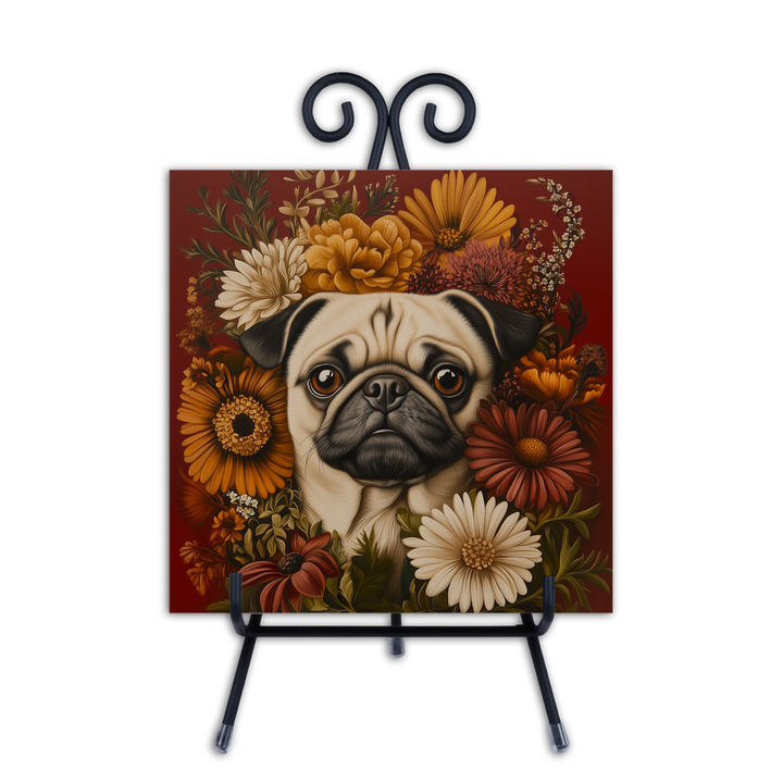 Floral Pug Tile with Stand