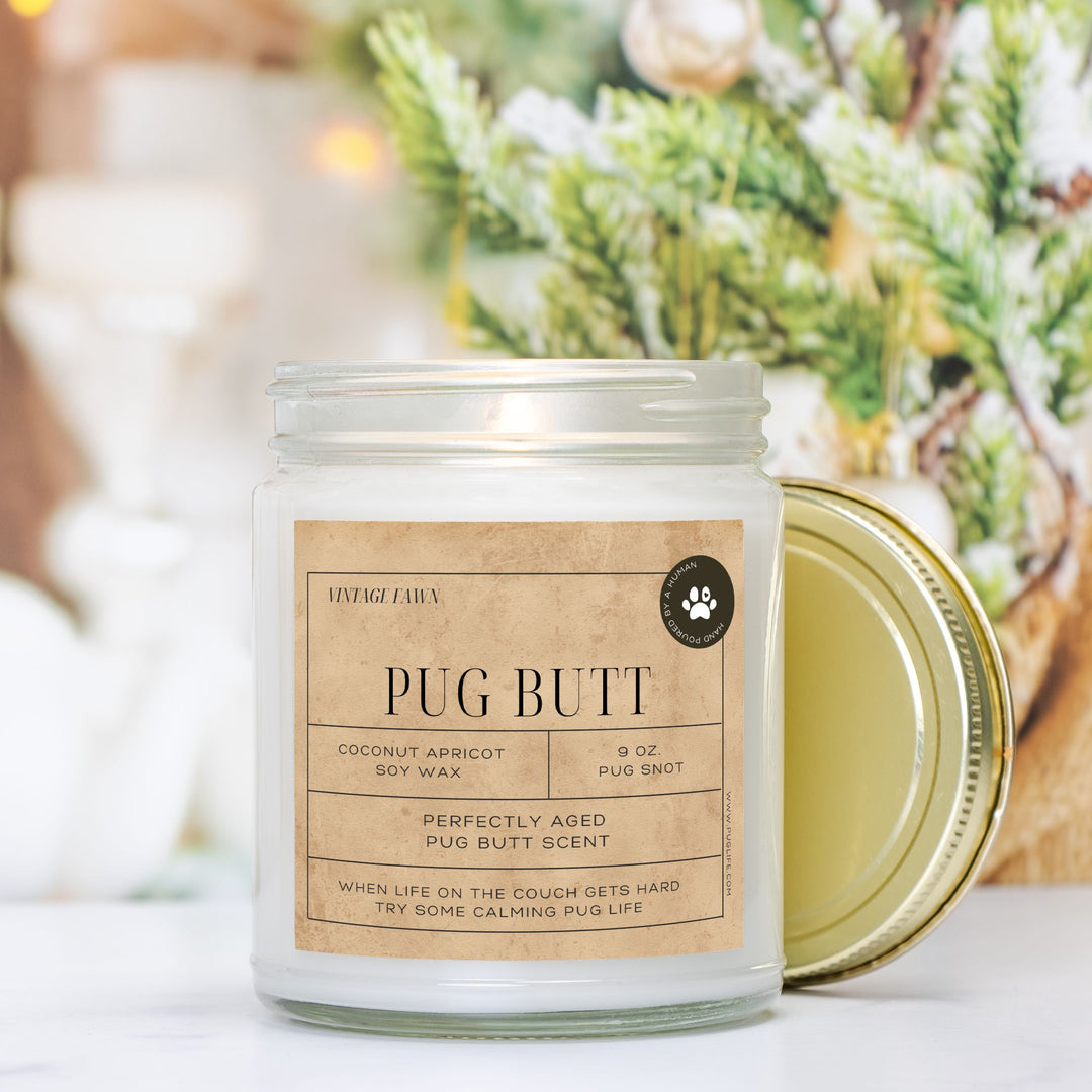 Fawn Pug Vintage from the Pug Butt Scented Candle Collection