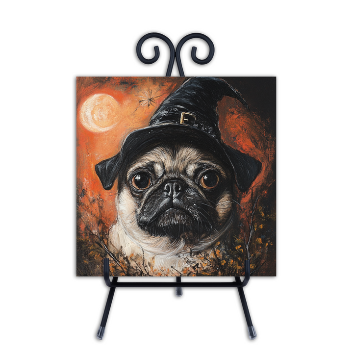 Witchy Pug Ceramic Tile