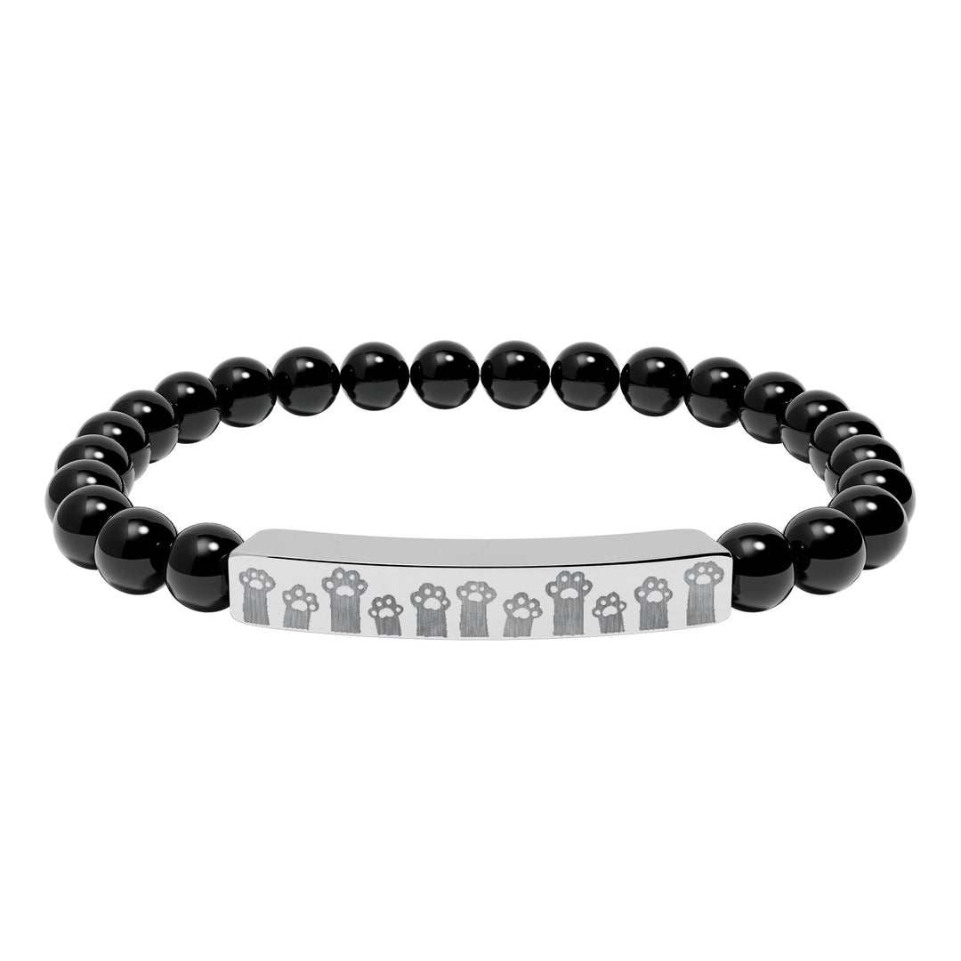 Paw Prints Natural Stone Engraved Bar Bracelet