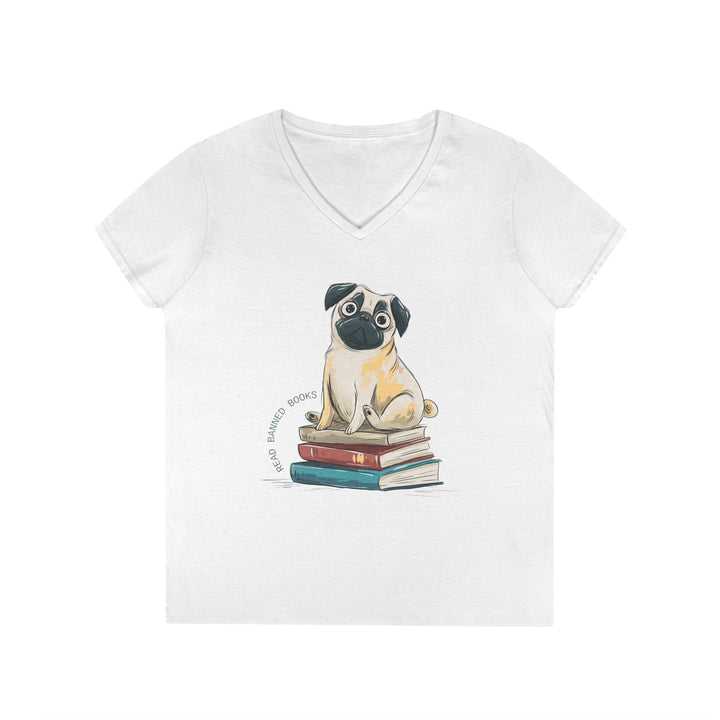 Pug Lover's "Read Banned Books" Women's V-Neck T-Shirt