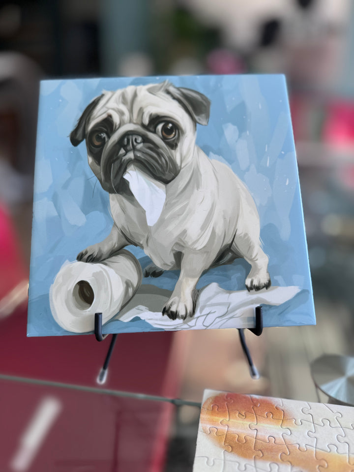 My Pug Ate the Toilet Paper Ceramic Tile with Stand