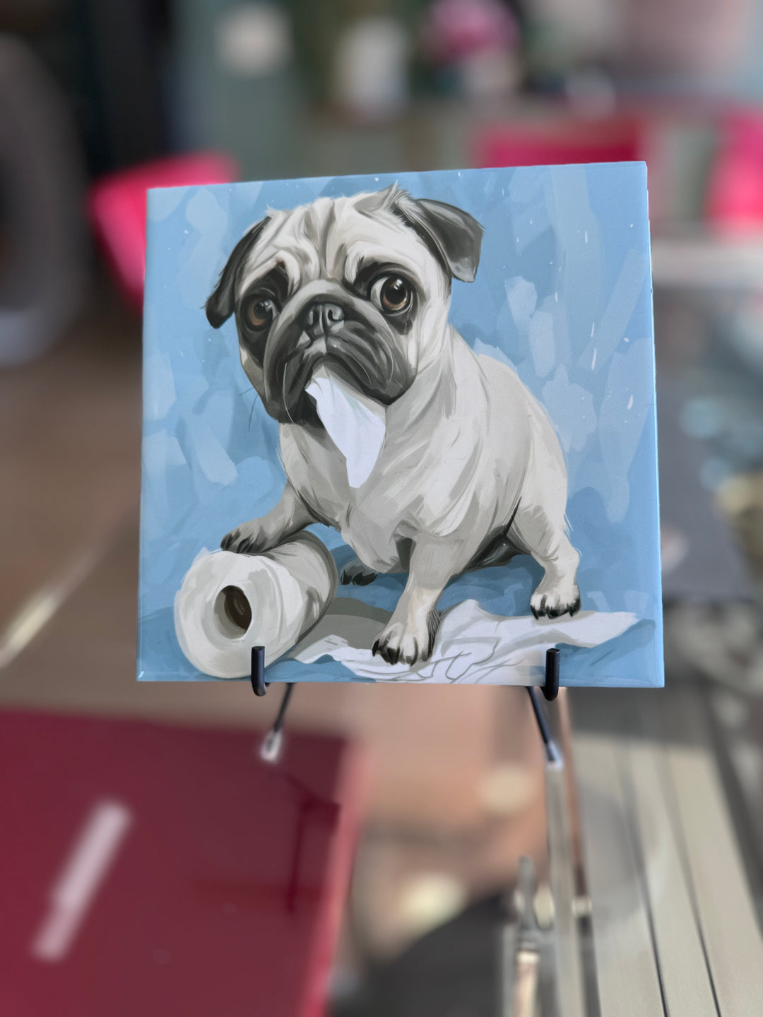 My Pug Ate the Toilet Paper Ceramic Tile with Stand