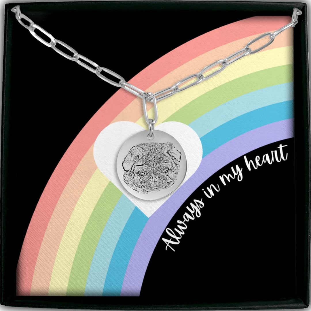 Personalized Pet Memorial Laser Engraved Coin Pendant on Paperclip Necklace Chain