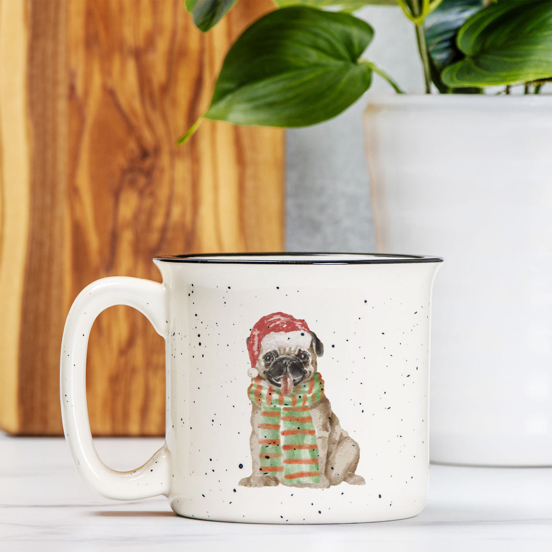 Christmas Bah HumPug Ceramic Camp Mug Speckled Cream 13oz