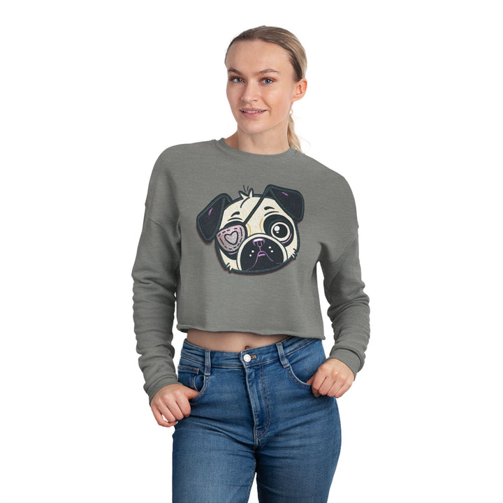 One Eyed Pug Love Patch Cropped Pullover Sweatshirt