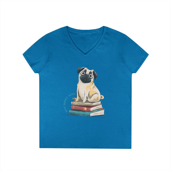 Pug Lover's "Read Banned Books" Women's V-Neck T-Shirt