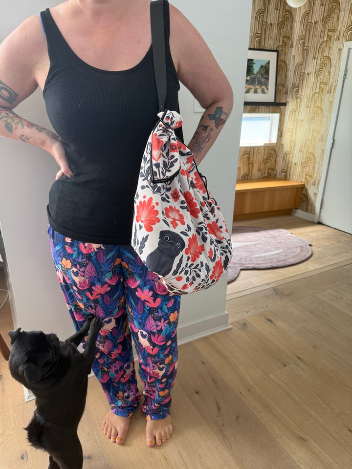 Spring Flowers Black Pug Origami Convertible Tote