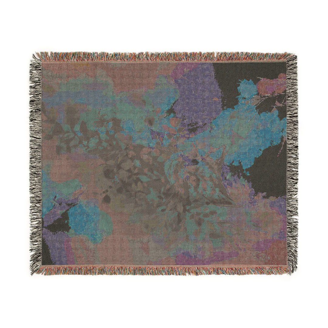 Orange Cat Abstract Floral Brushstroke Woven Blanket | Artistic Boho Throw