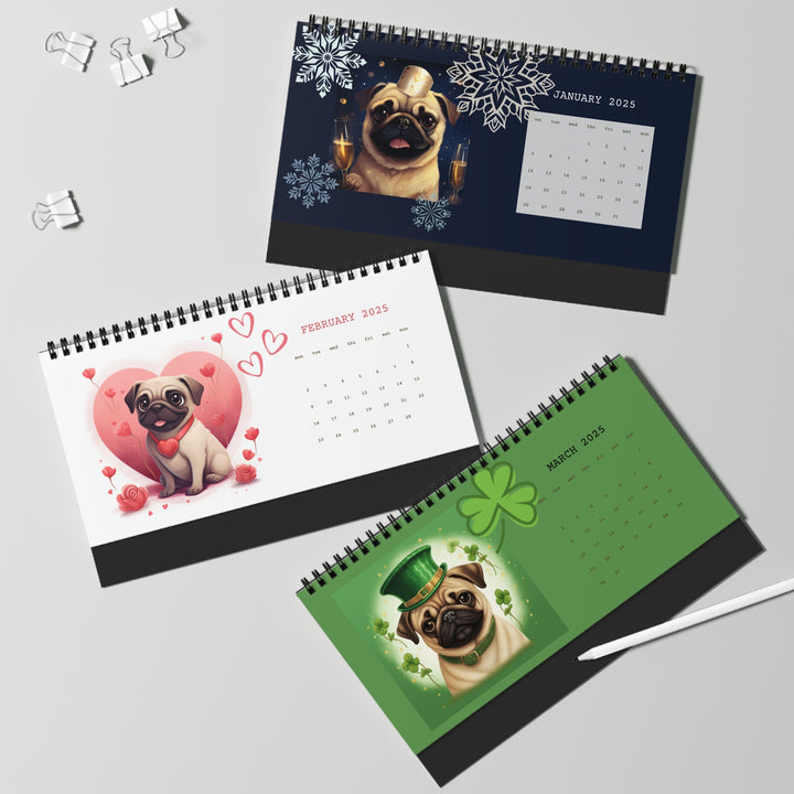 Pugs Celebrate 2025 Desk Calendar