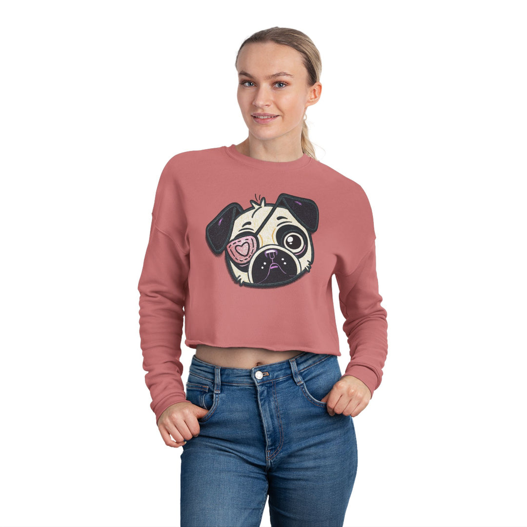 One Eyed Pug Love Patch Cropped Pullover Sweatshirt