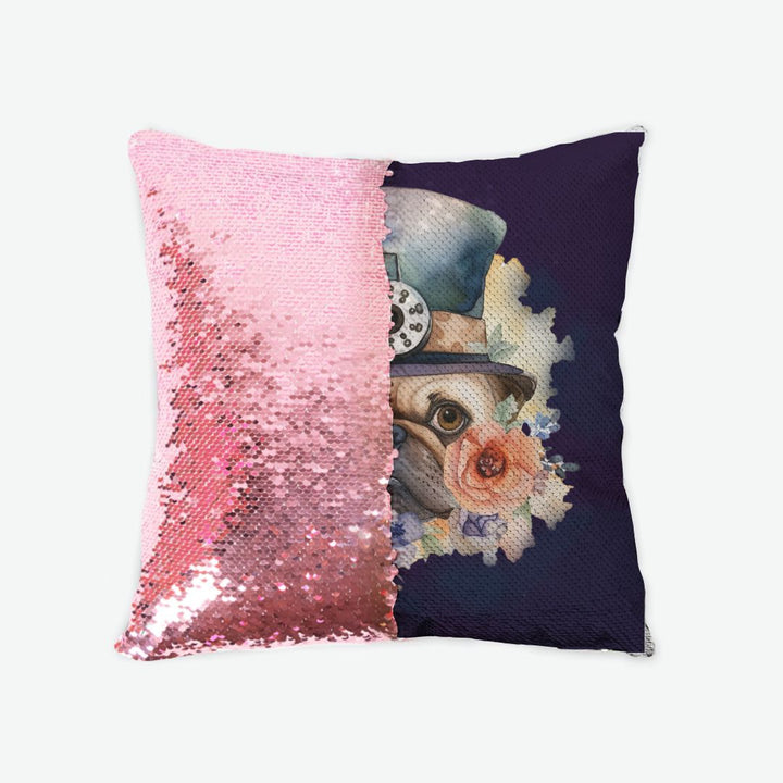 Steampunk Pug Sequin Reversible Pillow Case