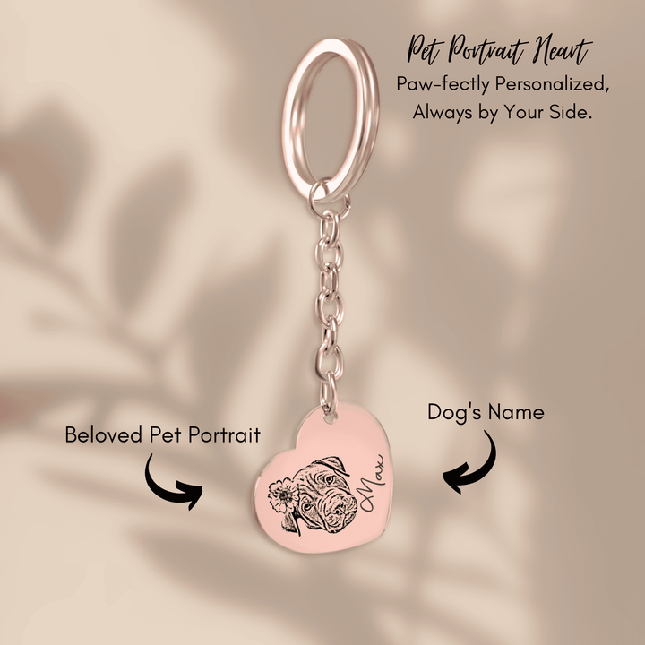 Pet Portrait Memorial Heart Keychain