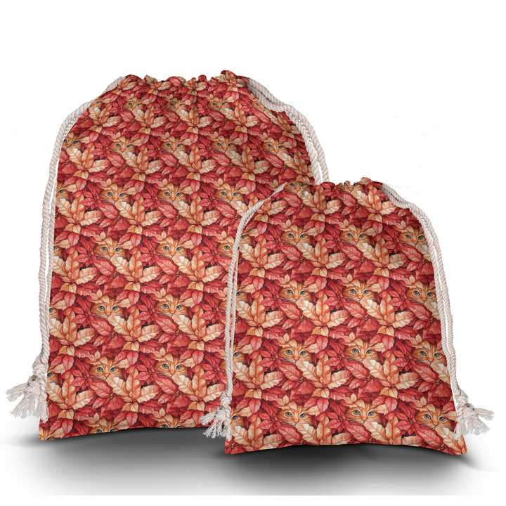 Orange Cat Poinsettia Gift Sack