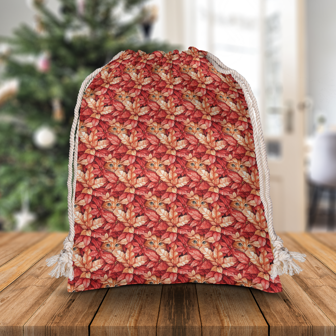 Orange Cat Poinsettia Gift Sack
