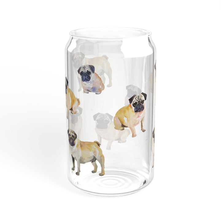 Watercolor Pug Sipper Glasses with or without Bamboo Lid