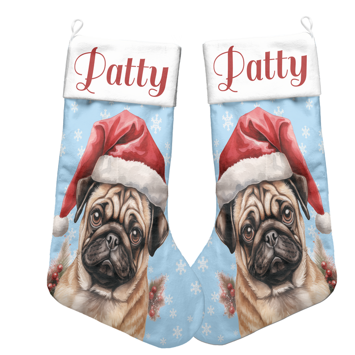 Santa Pug Personalized  Christmas Stocking (Made in Vietnam)