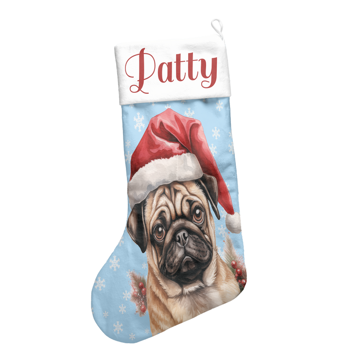 Santa Pug Personalized  Christmas Stocking (Made in Vietnam)