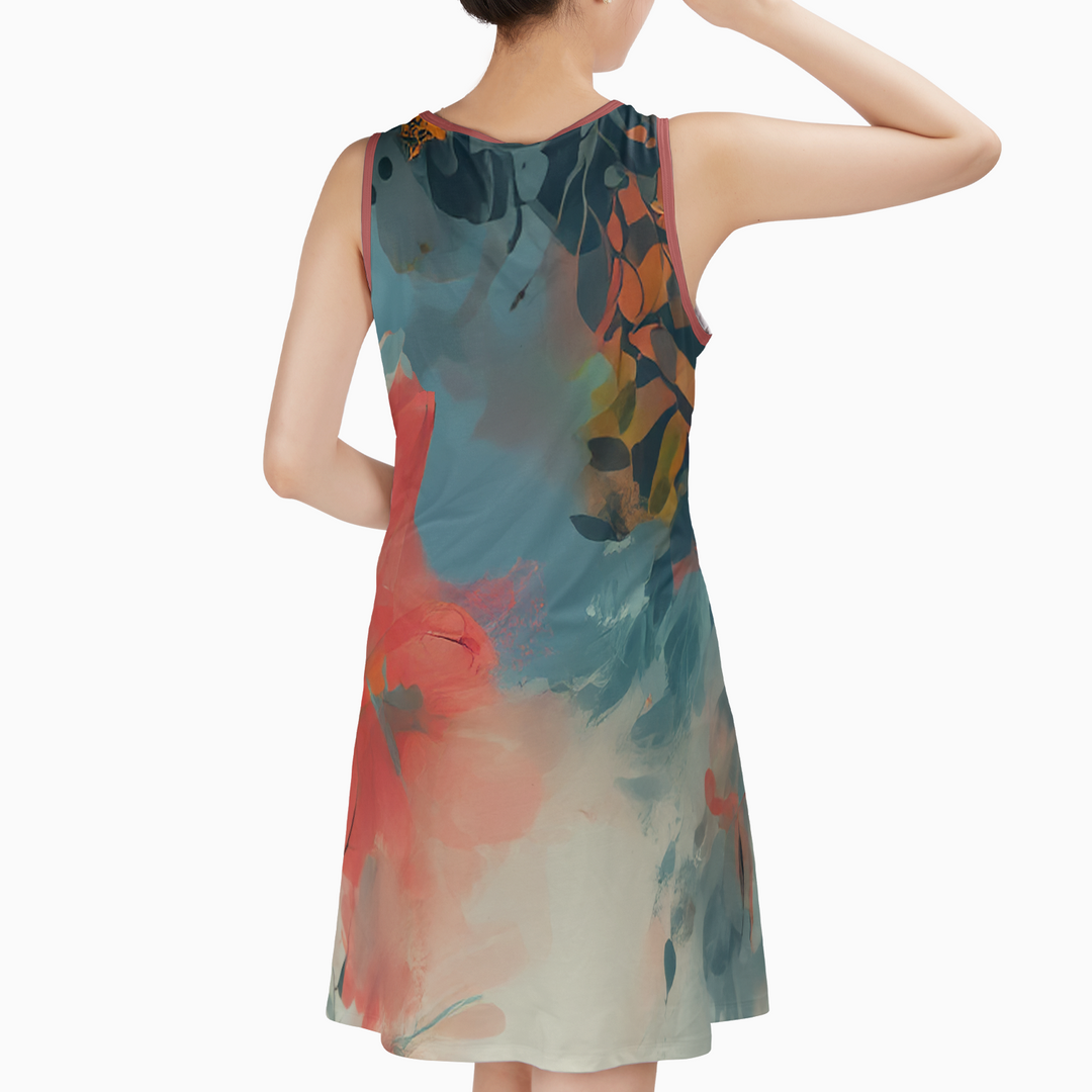 Autumn's Orange Cat Sleeveless Dress with Pockets