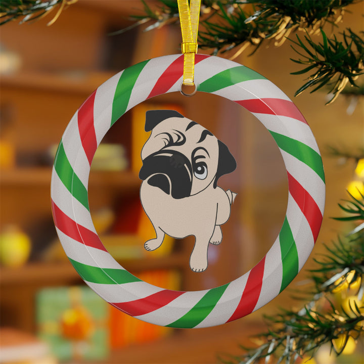 One Eyed Pug Christmas Clear Glass Ornament