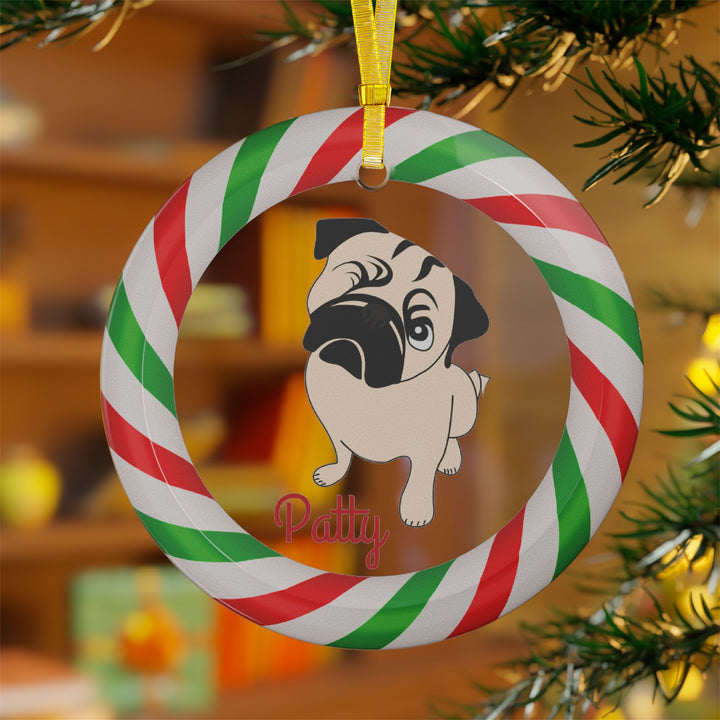 One Eyed Pug Christmas Clear Glass Ornament