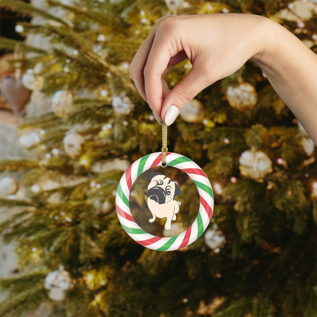 One Eyed Pug Christmas Clear Glass Ornament