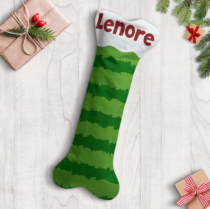 Personalized Green Striped Dog Bone Christmas Stocking