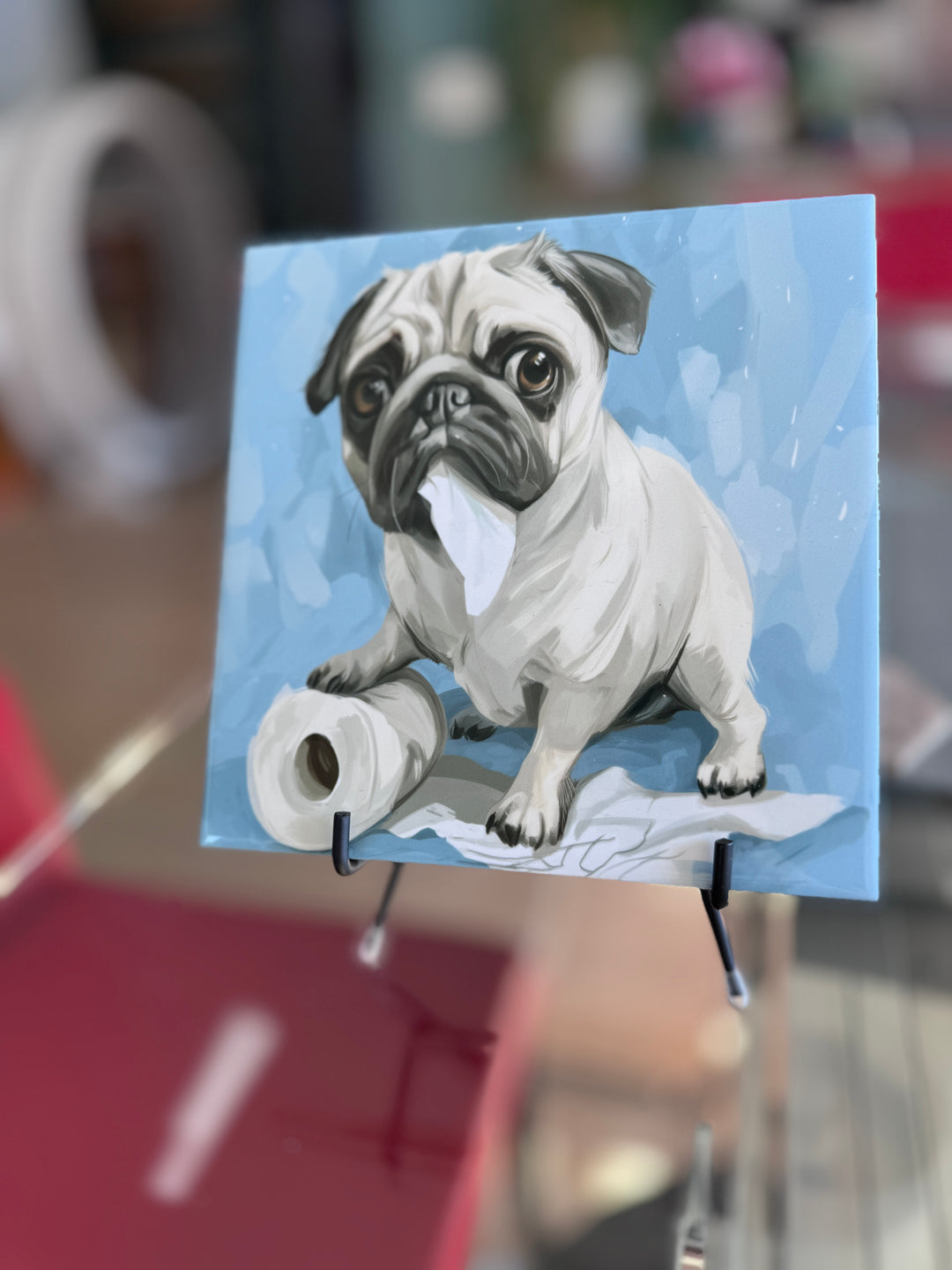 My Pug Ate the Toilet Paper Ceramic Tile with Stand