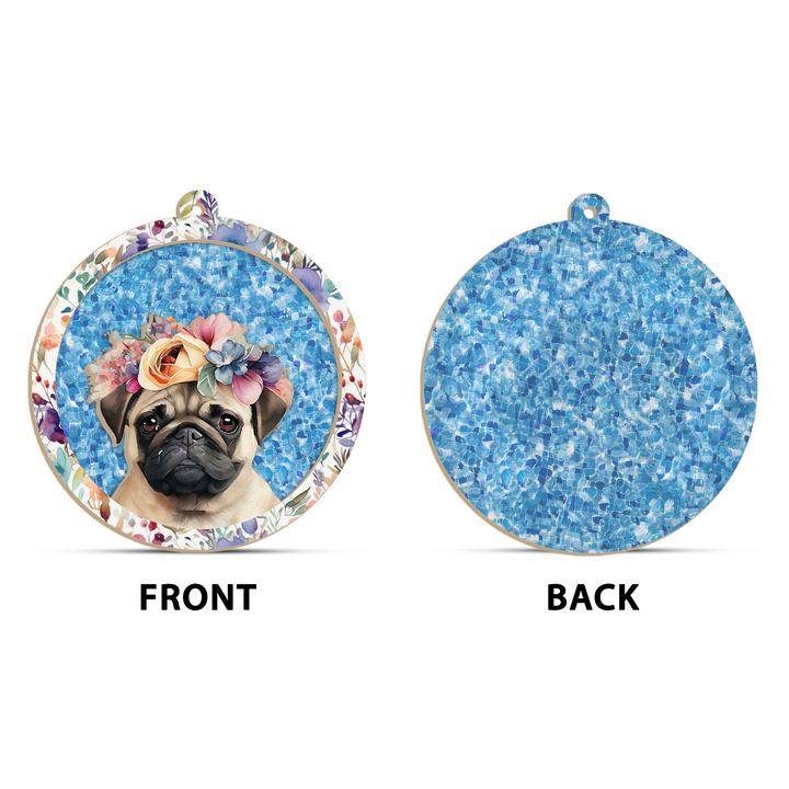 Floral Pug Suncatcher Ornament