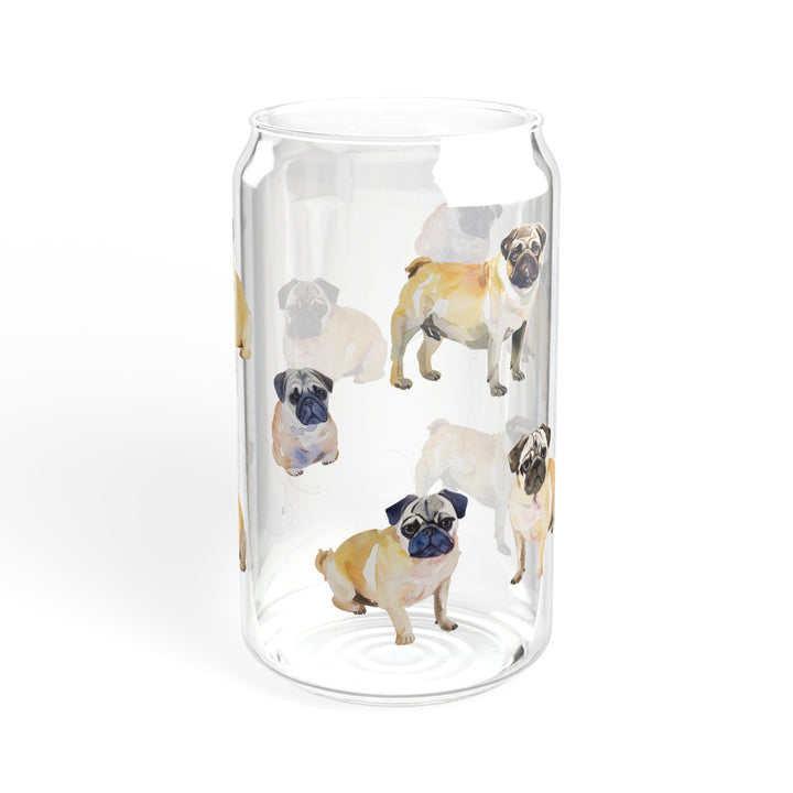 Watercolor Pug Sipper Glasses with or without Bamboo Lid