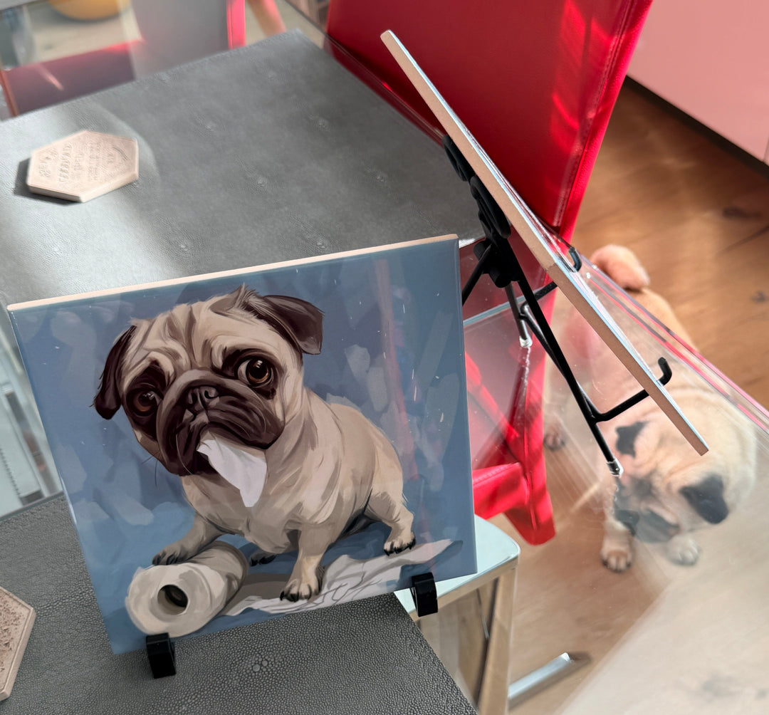 My Pug Ate the Toilet Paper Ceramic Tile with Stand