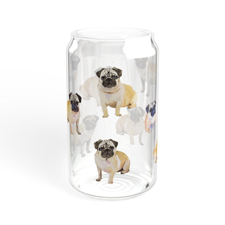 Watercolor Pug Sipper Glasses with or without Bamboo Lid