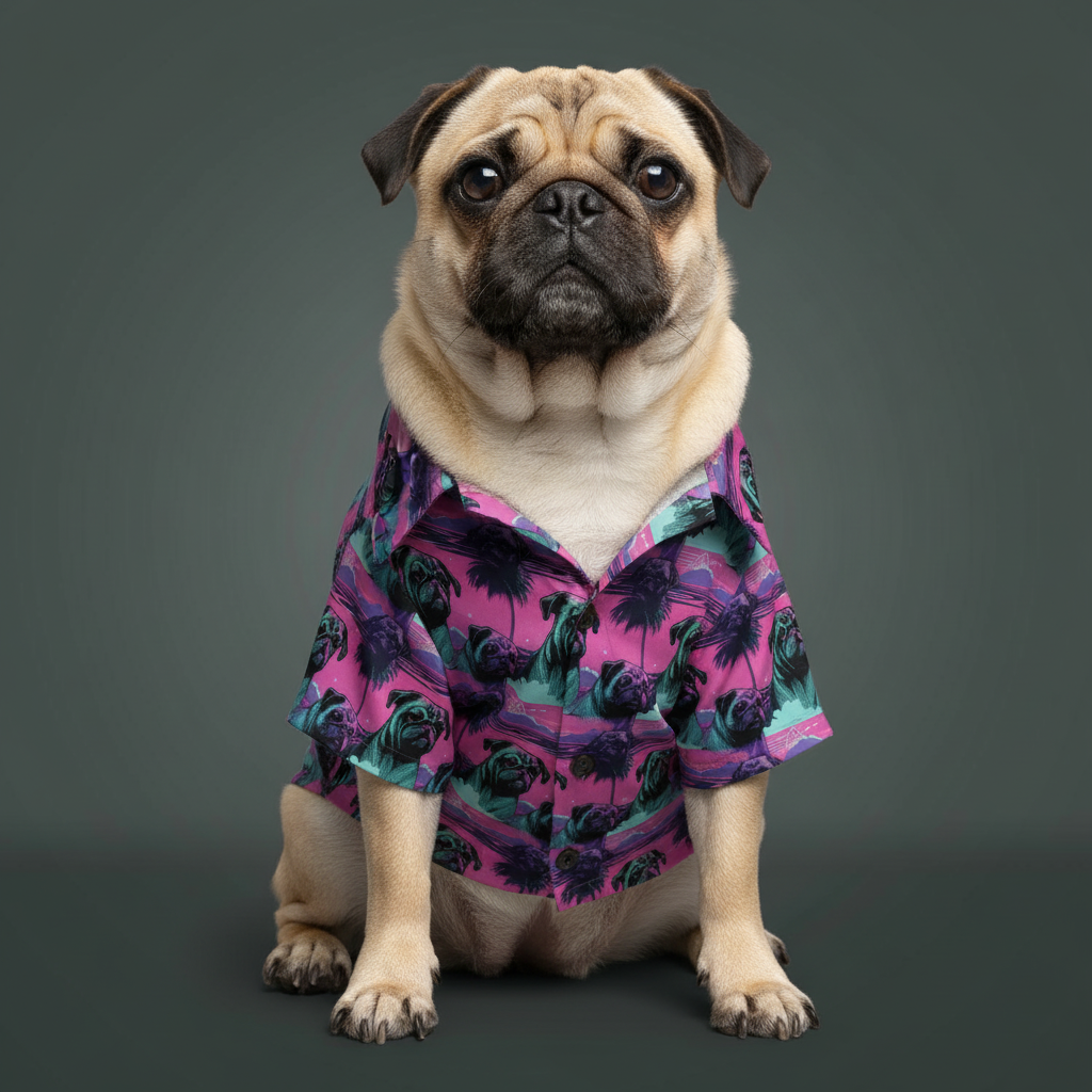 Synth Pug Vice Pet Aloha Shirt