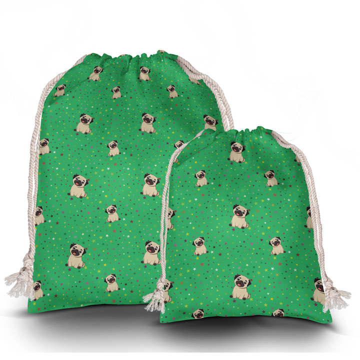 Green Star Pug Gift Sack