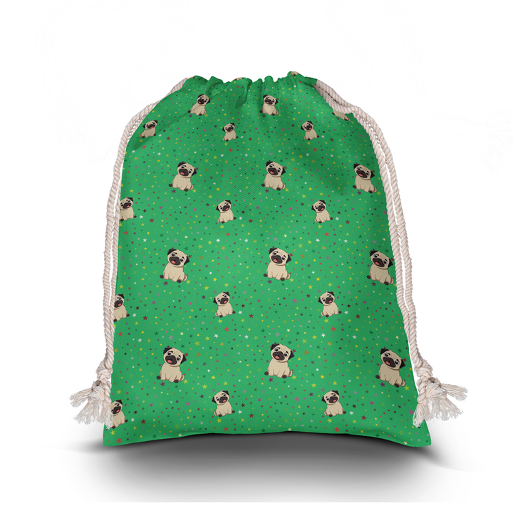 Green Star Pug Gift Sack