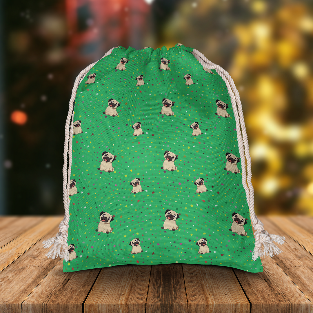 Green Star Pug Gift Sack