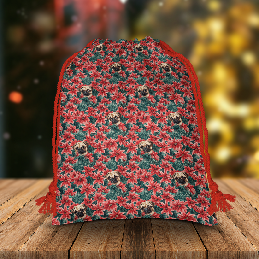 Poinsettia Pug Gift Sack