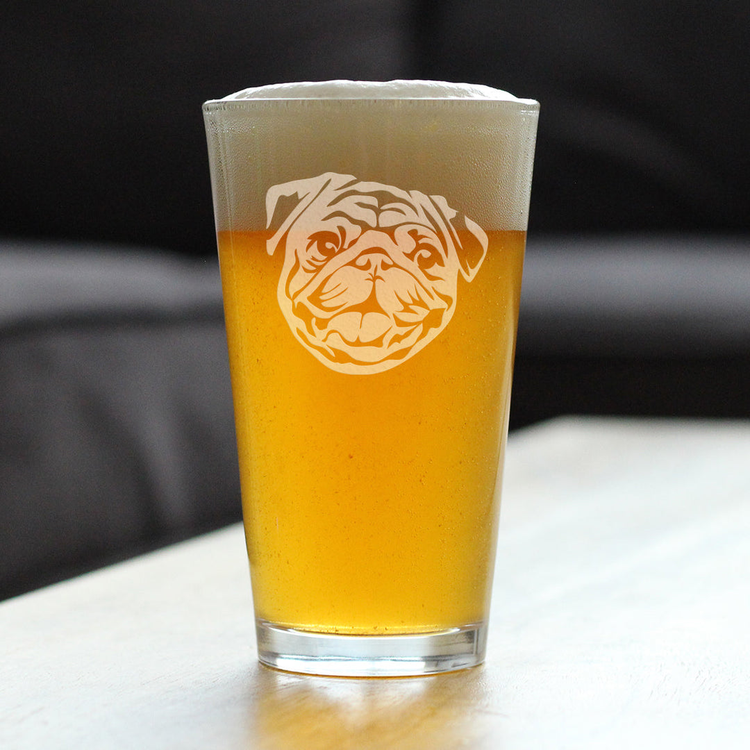 Happy Pug Pint Glass for Beer