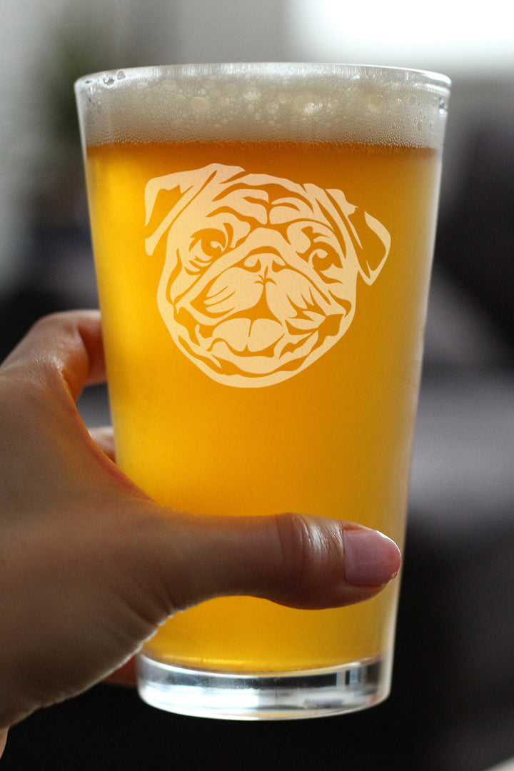 Happy Pug Pint Glass for Beer
