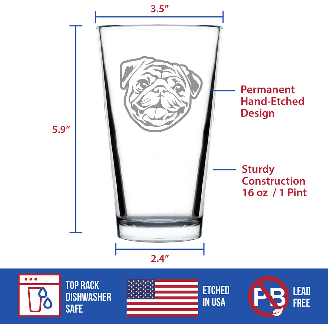 Happy Pug Pint Glass for Beer