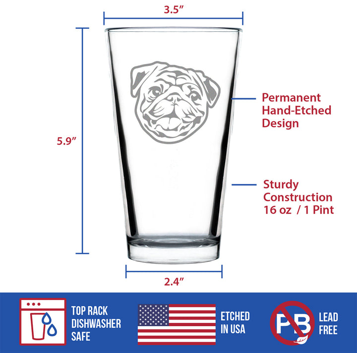 Happy Pug Pint Glass for Beer