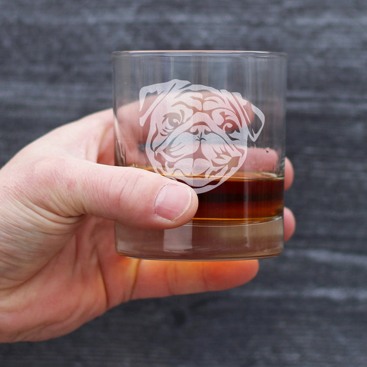 Happy Pug Whiskey Rocks Glass