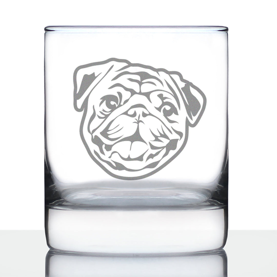 Happy Pug Whiskey Rocks Glass