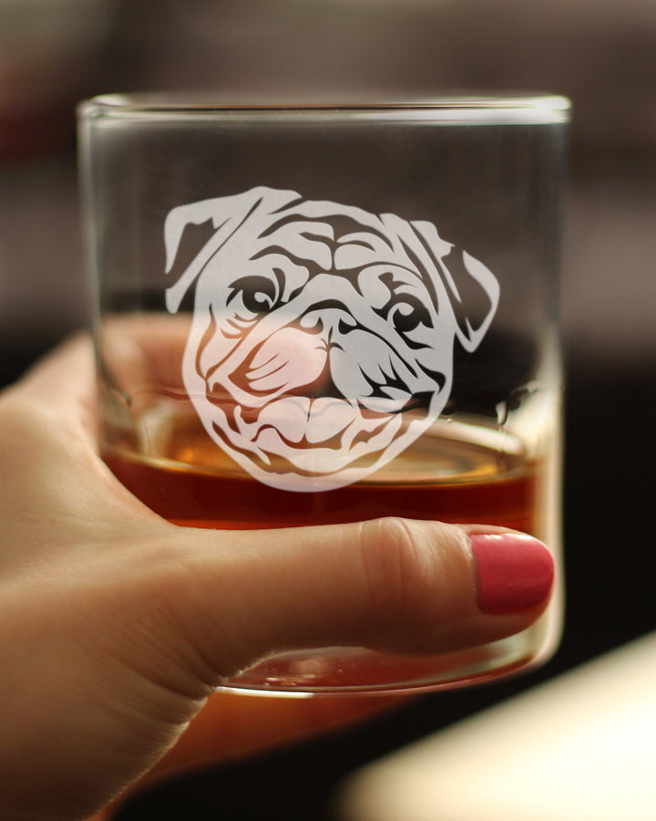 Happy Pug Whiskey Rocks Glass