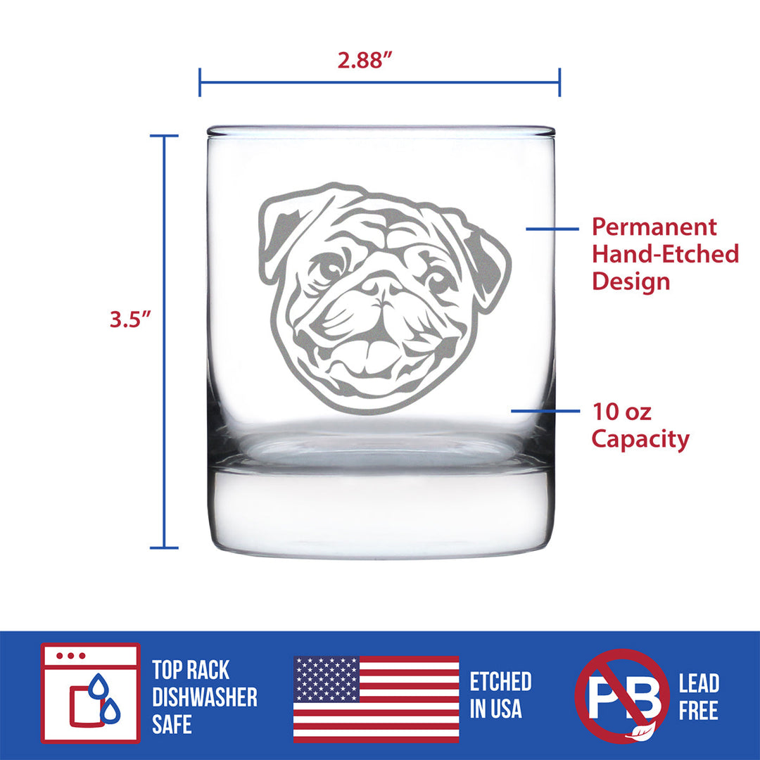 Happy Pug Whiskey Rocks Glass