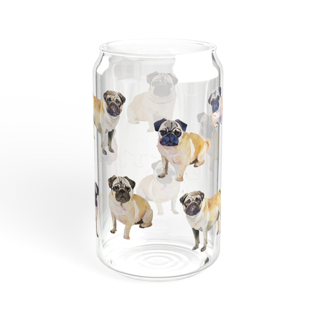 Watercolor Pug Sipper Glasses with or without Bamboo Lid