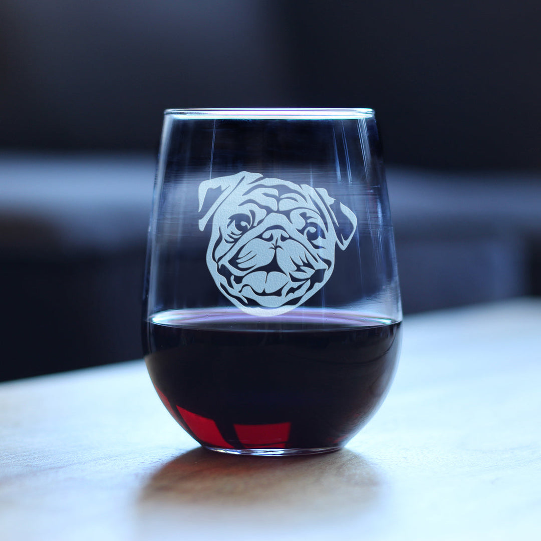 Happy Pug Stemless Wine Glass