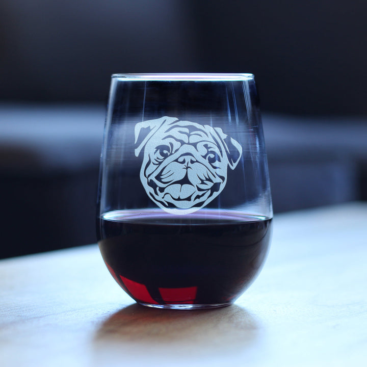 Happy Pug Stemless Wine Glass